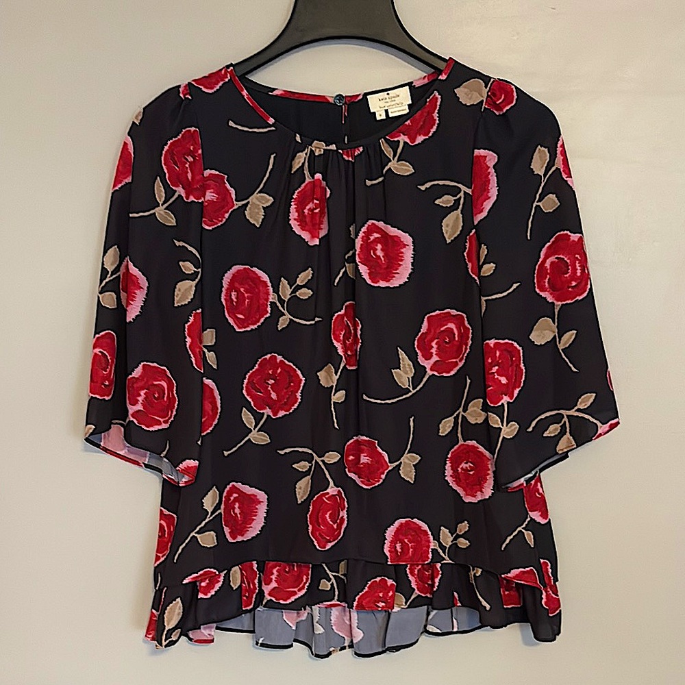 Like New! Kate Spade Floral Black and Red Top
